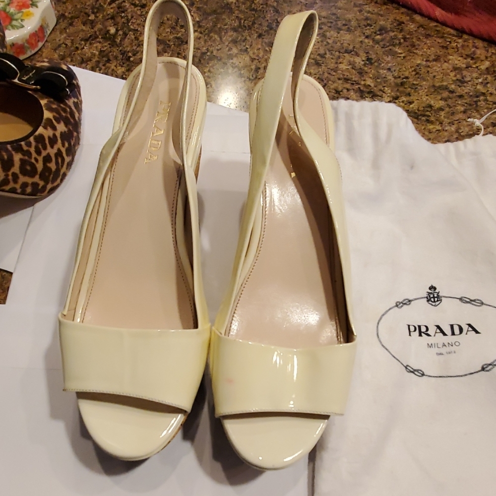 Prada patent leather cork platforms
